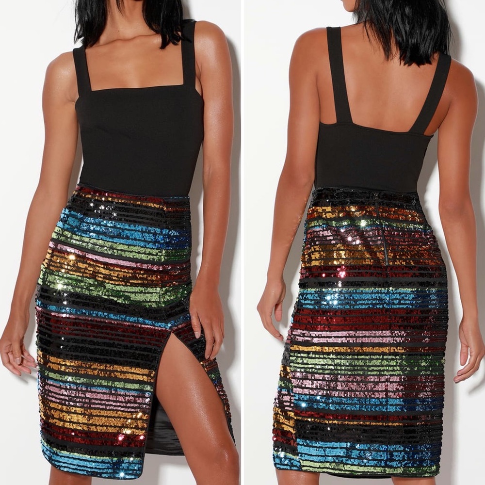 Sequin Stripe Pencil Skirt - Multicolor